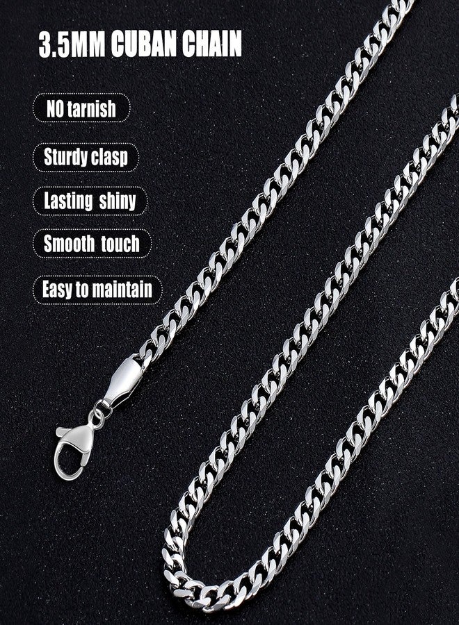 Fiusem سلسلة كوبية فضية اللون من فيوسيم للرجال، سلاسل رجالية 3.5 مم، سلاسل من الفولاذ المقاوم للصدأ للرجال والنساء، 28 بوصة - Image 5